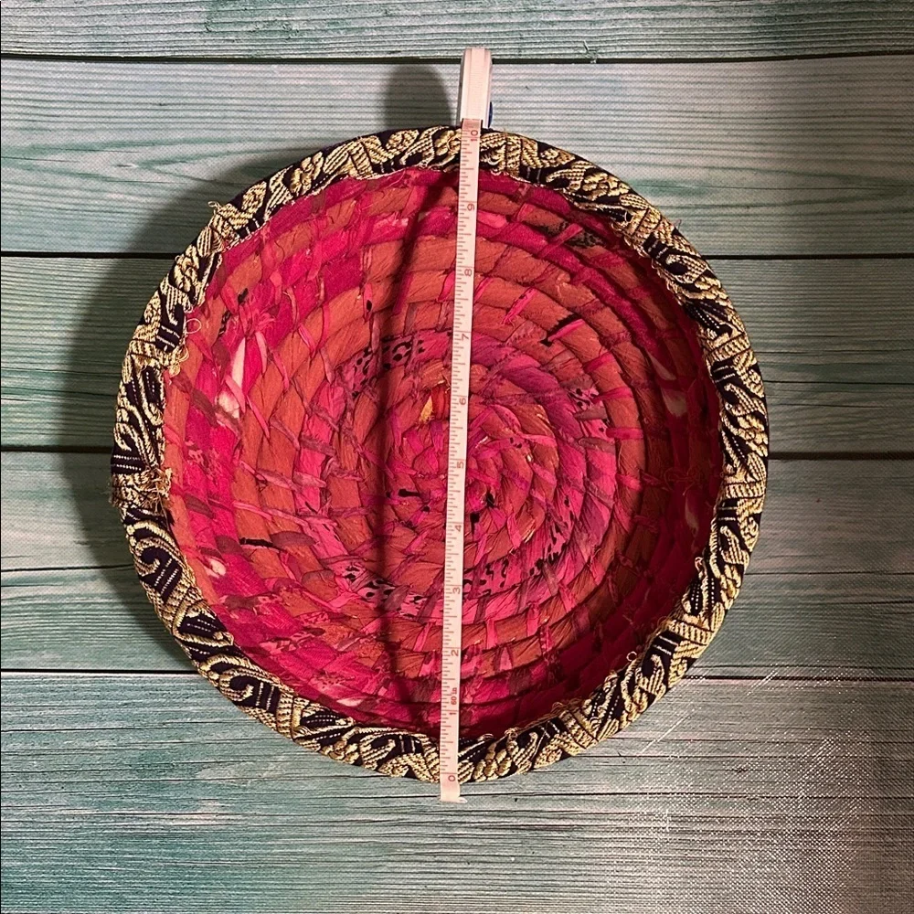 Handwoven Pink and Gold Basket